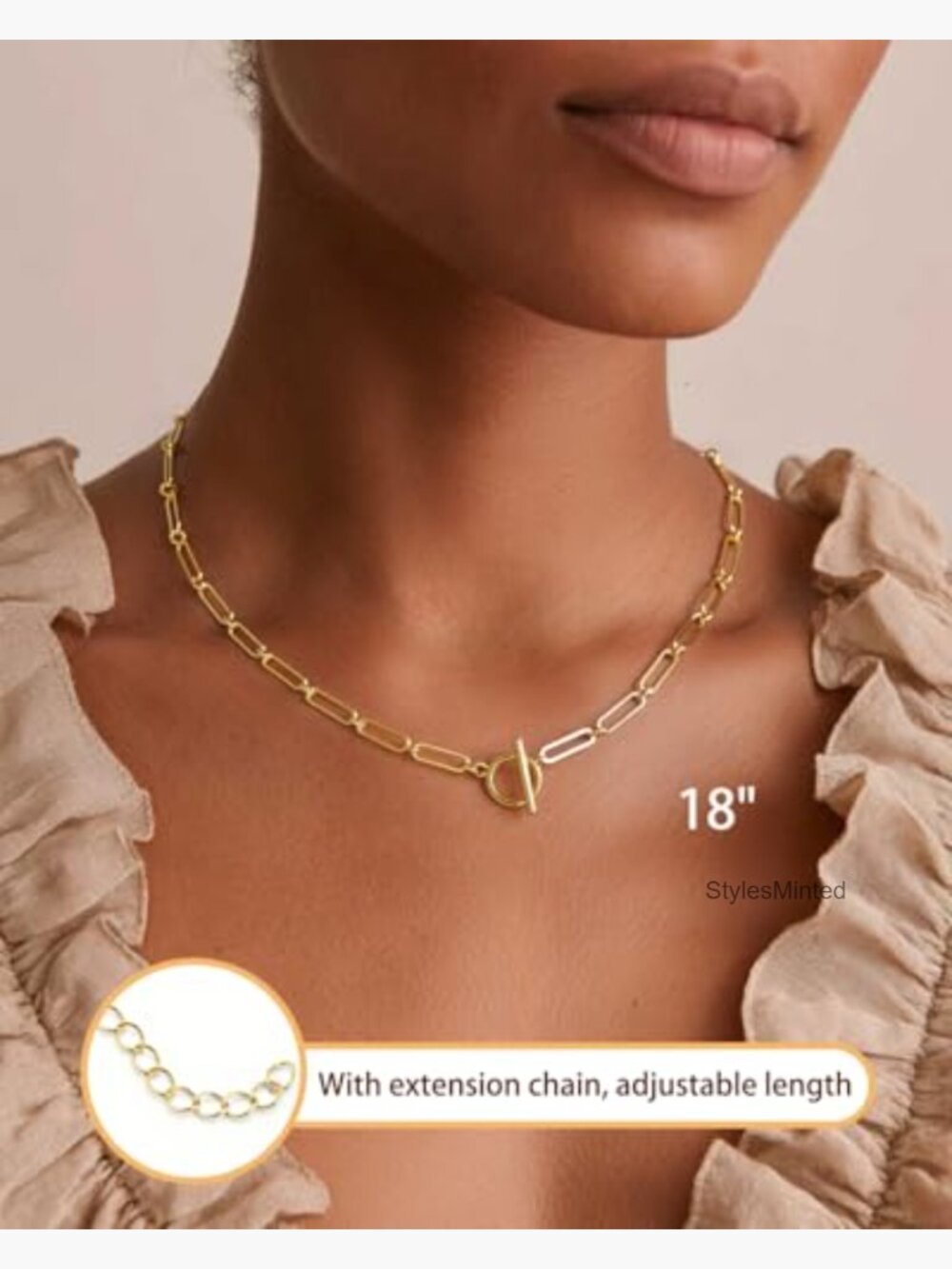18in 5mm 14K Gold Plated Rope Paperclip Chain Necklace Layered Minimalist - Picture 2 of 7
